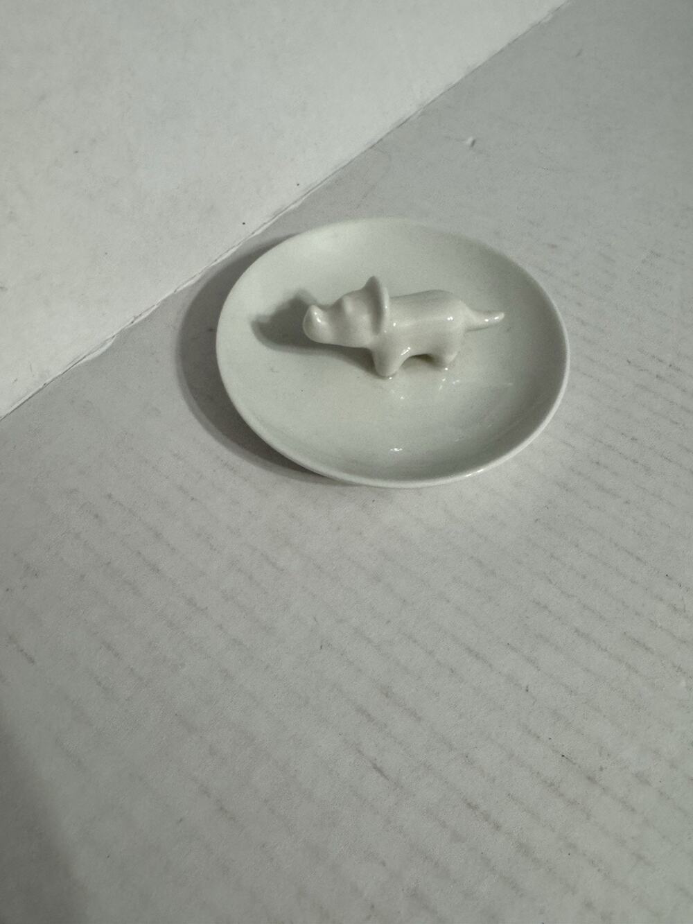 Cream White Ceramic Rhino Jewelry Ring Trinket Bowl Dish Plate 4” Dainty Simple